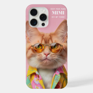 Pink Cool Cat Illustration Glasses Pet Paws iPhone 15 Pro Max Case