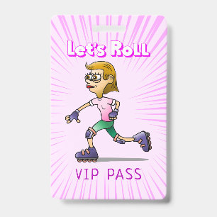 Pink Cool Roller Skating Girl Badge