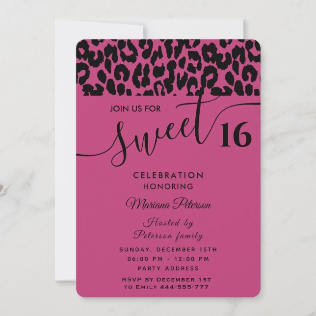 Pink Cool Trendy attractive leopard sweet 16 Invit Invitation (Front)