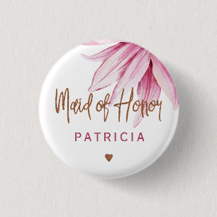 Pink copper script bridal shower maid of honour 1 inch round button