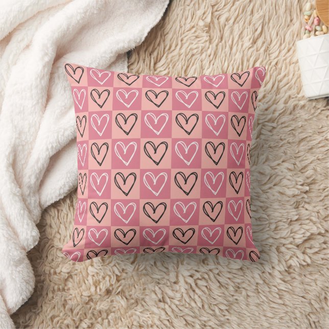 Pink Coquete Hearts Throw Pillow (Blanket)