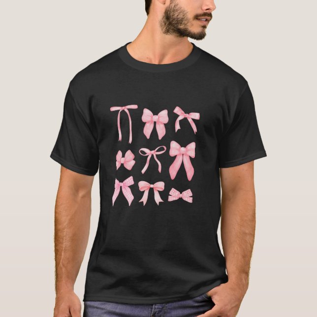 Pink Coquette Aesthetic Ribbon Bows T-Shirt (Front)