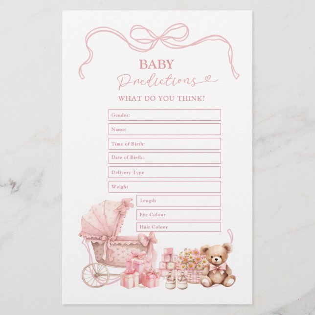 Pink Coquette Baby Carriage Baby Predictions  (Front)