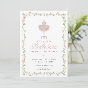 Pink Coquette Ballerina Bow Ribbon Girl Birthday  Invitation