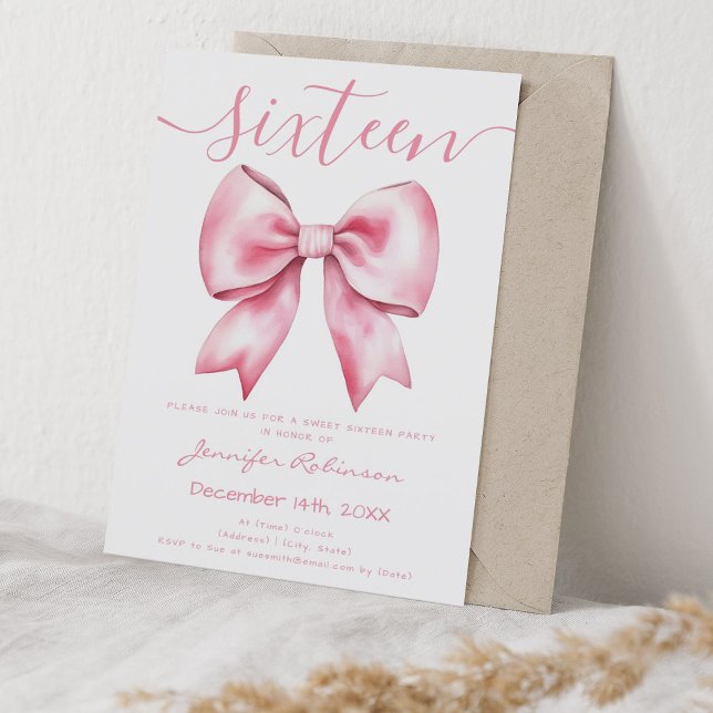 Pink Coquette Blush Bow Sweet 16 Birthday Invitation (Pink Coquette Blush Bow Sweet 16 Birthday Invitation)