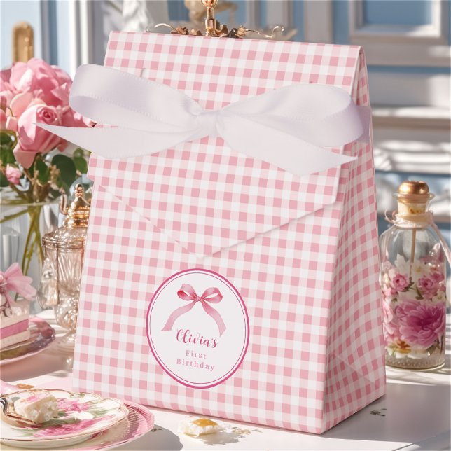 Pink Coquette Bow 1st Birthday Girl Favor Box (Creator Uploaded)