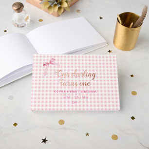 Pink Coquette Bow 1st Birthday Girl  Guest Book