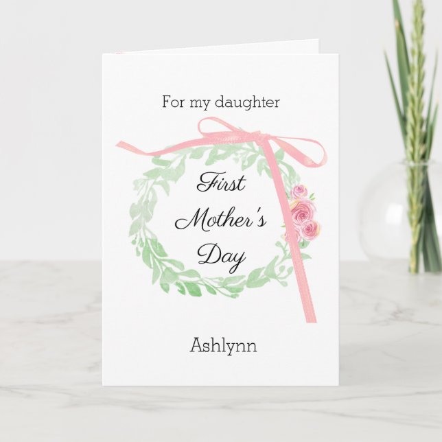 Pink Coquette Bow 1st Mother's Day New Mommy Card (Front)