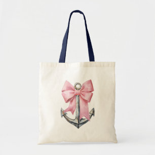 Pink Coquette Bow and Anchor Tote Bag