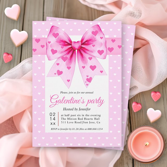 Pink coquette bow and hearts Galentine's Day party Invitation (Creator Uploaded)