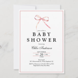 Pink Coquette Bow Baby Girl Shower  Invitation