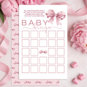 Pink Coquette Bow Baby Shower Baby Bingo Game Card