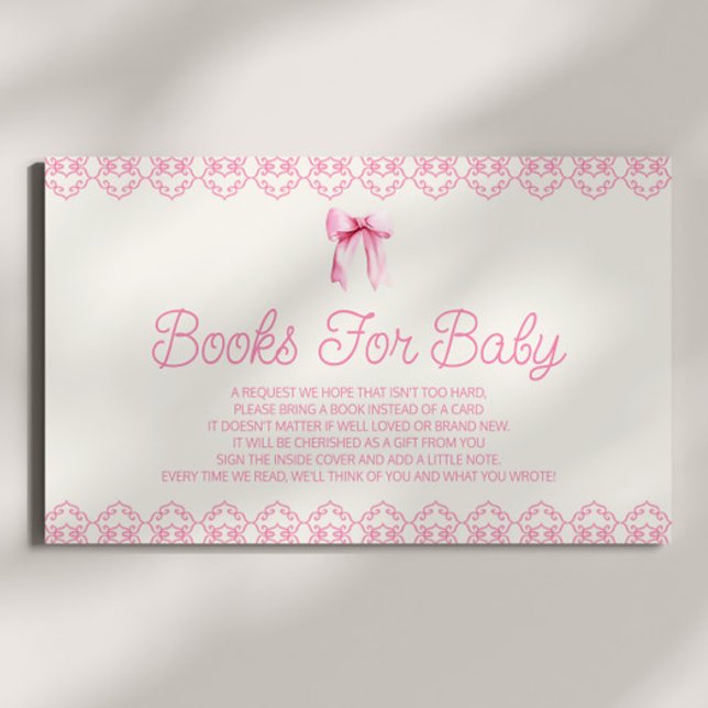 Pink Coquette Bow Baby Shower Books For Baby Enclosure Card (Creator Uploaded)