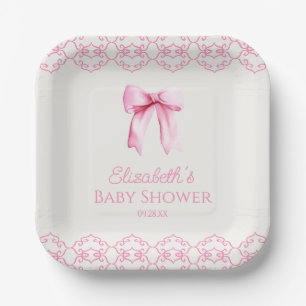 Pink Coquette Bow Baby Shower Paper Plate