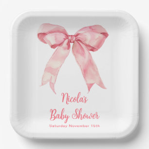 Pink Coquette Bow Baby Shower Paper Plate