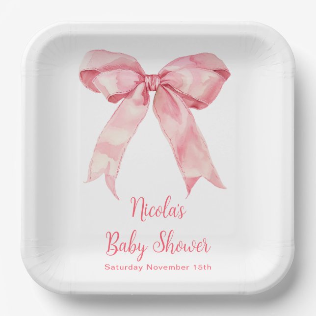 Pink Coquette Bow Baby Shower Paper Plate (Front)