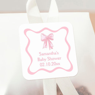 Pink Coquette Bow Baby Shower  Square Sticker
