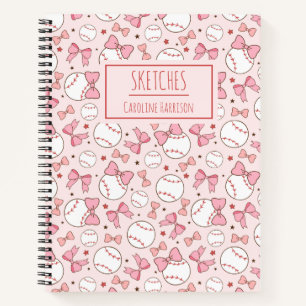 Pink Coquette Bow Baseball Personalized Sketchbook Notebook