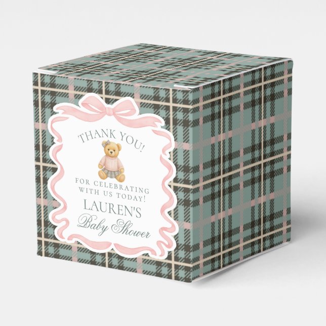 Pink Coquette Bow Bear Baby Shower Favor Box (Front Side)