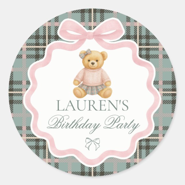 Pink Coquette Bow Bear Birthday Envelope Seal (Front)