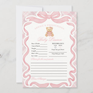 Pink Coquette Bow Bear Girl Advice for Baby Card