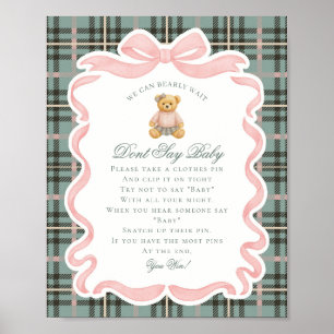 Pink Coquette Bow Bear Tartan Dont Say Baby Game Poster