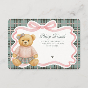 Pink Coquette Bow Bear Tartan Plaid Details Card