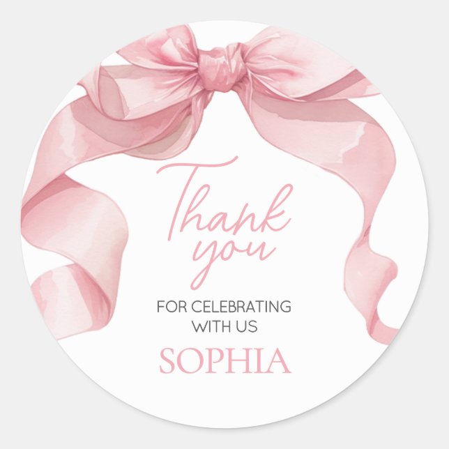 Pink Coquette Bow Birthday Party Classic Round Sticker (Front)