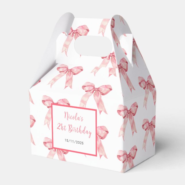 Pink Coquette Bow Birthday Party Favor Box (Front Side)
