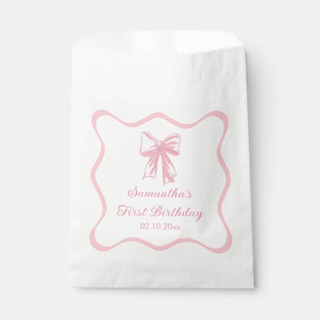 Pink Coquette Bow Birthday Party Favour Bag (Front)