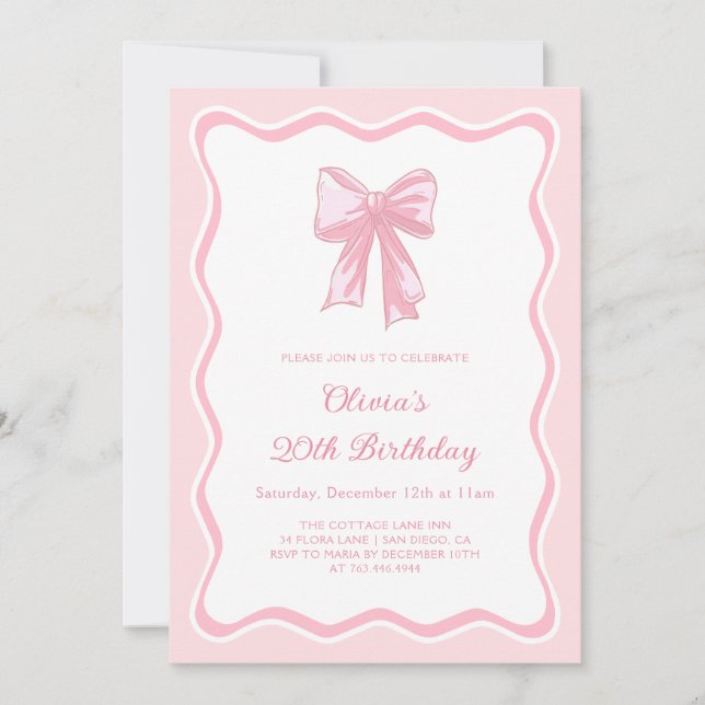 Pink Coquette Bow Birthday Party Invitation (Front)