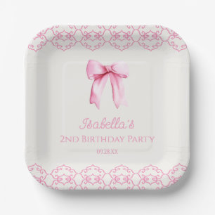 Pink Coquette Bow Birthday Party  Paper Plate