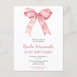 Pink Coquette Bow Birthday Party Postcard
