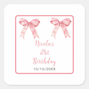 Pink Coquette Bow Birthday Party Square Sticker