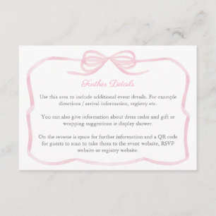 Pink Coquette Bow Bridal Shower Details QR Code  Enclosure Card