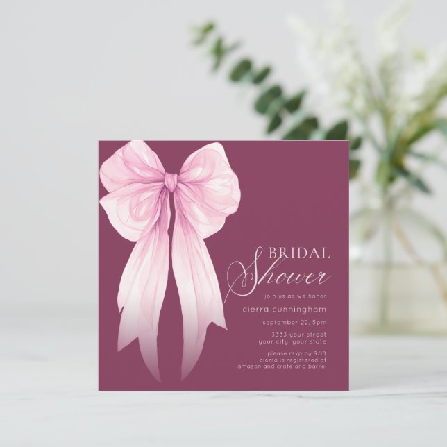 Pink Coquette Bow Bridal Shower Invitation (Standing Front)
