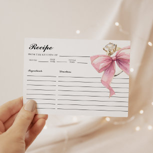 Pink Coquette Bow Bridal Shower Recipe Card
