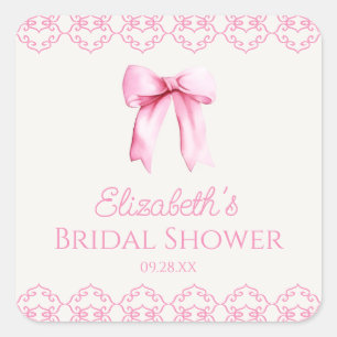 Pink Coquette Bow Bridal Shower Square Sticker