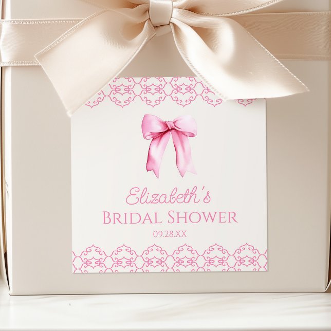 Pink Coquette Bow Bridal Shower Square Sticker (Creator Uploaded)