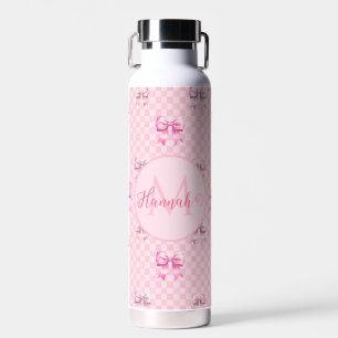 Pink Coquette Bow Chequerboard Water Bottle