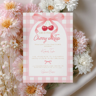 Pink Coquette Bow Cherry on Top Baby Shower Invitation