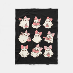 Pink Coquette Bow Cute Ghost Halloween Spooky Seas Fleece Blanket