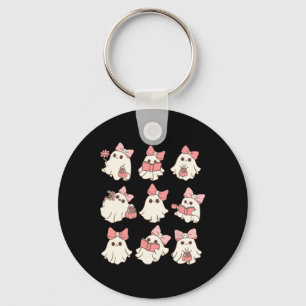 Pink Coquette Bow Cute Ghost Halloween Spooky Seas Keychain