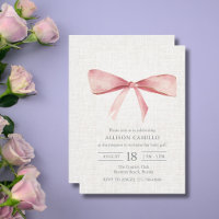 Pink Coquette Bow Faux Linen Elegant Baby Shower