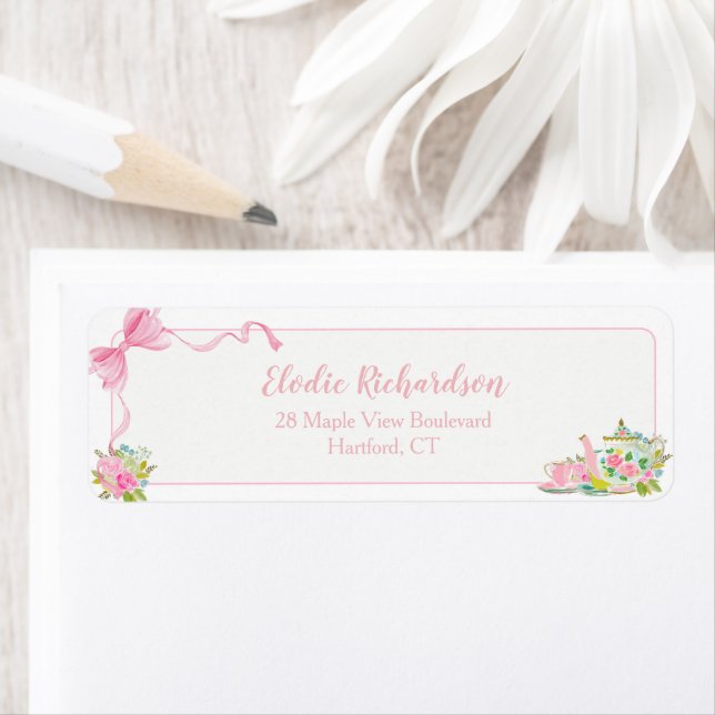 Pink Coquette Bow Floral Return Address (Insitu)