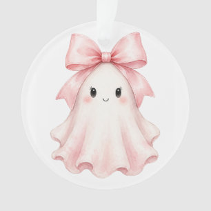 Pink Coquette Bow Ghost Halloween Ornament