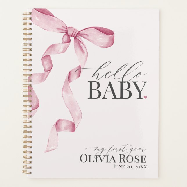 Pink Coquette Bow Girl Baby Gift My First Year Planner (Front)