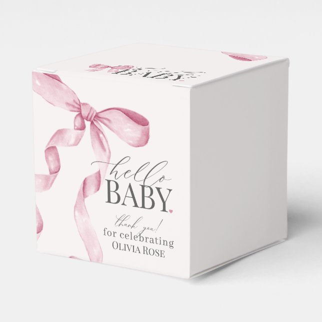 Pink Coquette Bow Girl Baby Shower Gift Favor Box (Front Side)