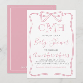Pink Coquette Bow Girl Baby Shower MAKE ANY COLOR Invitation