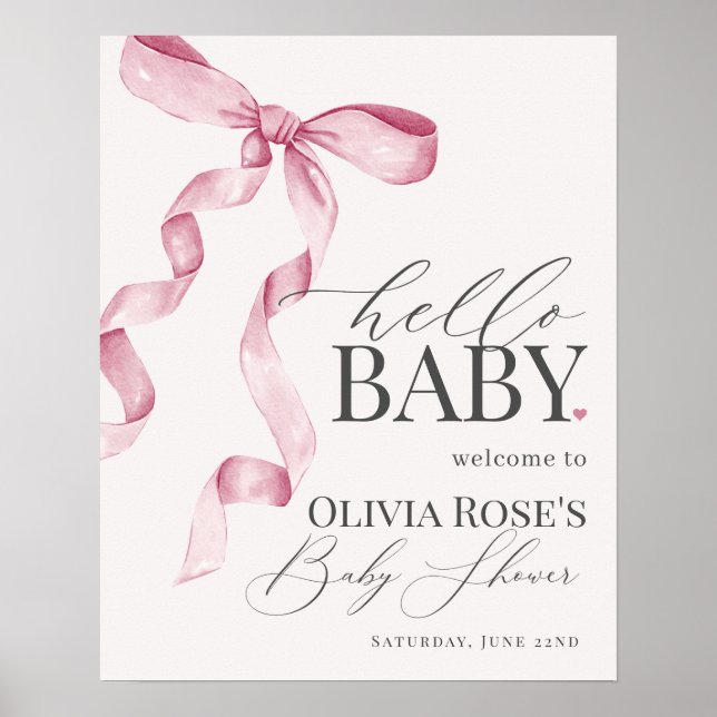 Pink Coquette Bow Girl Baby Shower Welcome Sign (Front)